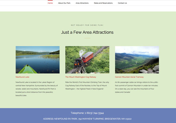 A customized WordPress theme. Website: <a href='http://www.newfoundrvpark.com'>www.newfoundrvpark.com</a>.